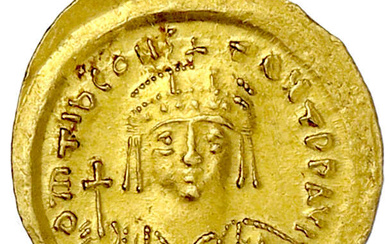 Solidus 578/582. Constantinopel, 5. Off. Brb. v.v./Stufenkreuz. 4,43 g. fast...