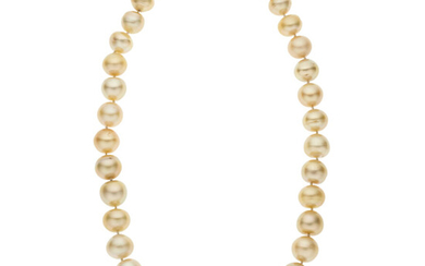 South Sea Cultured Pearl, Diamond, Gold Necklace Stones: Full-cut...