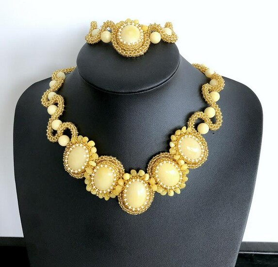 Splendid Amber Bracelet and Necklace set made from