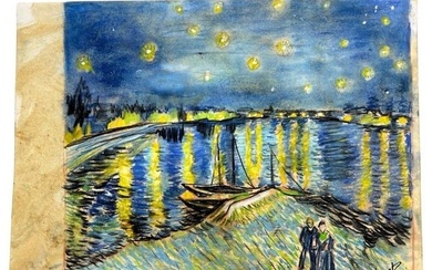 Starry Night Original Drwaing in Style of Van Gogh