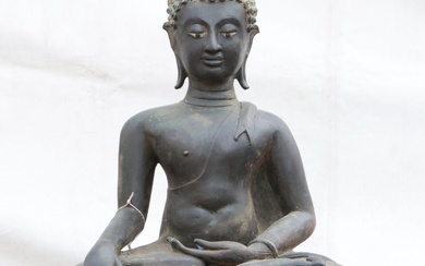 Statue de Bouddha - 20e siècle, Bouddha Shakyamuni, fonte de bronze, grand, patine noire, figure...