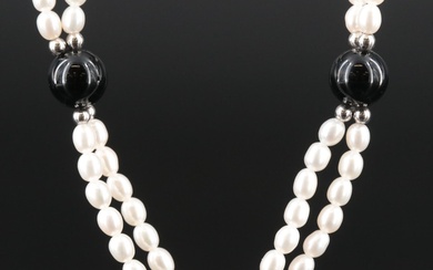 Sterling Pearl and Black Onyx Necklace
