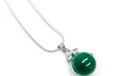 Sterling Silver 925 Necklace With Green Jade Sphere