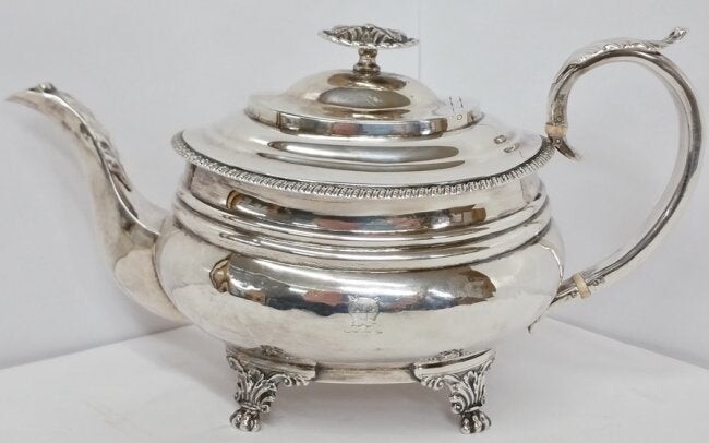 Sterling Silver Footed Teapot Lion Family Crest Antique