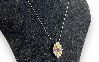 Sterling Silver Necklace with Semi-Precious Stones Pendant