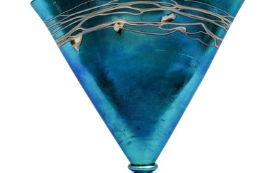 Steuben Blue Aurene Fan vase