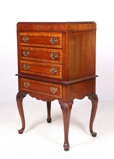 Stoneleigh Queen Anne style mahogany inlaid silver