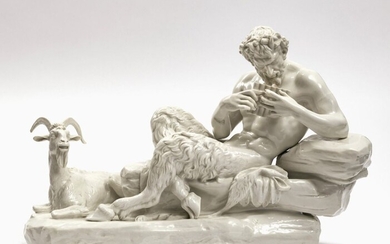 Syrinx jouant Pan avec un bouc - Nymphenburg, d'après une sculpture de jardin de Peter...