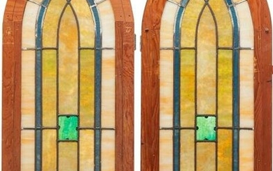 THREE AMERICAN COLORED LEADED GLASS PANELS.