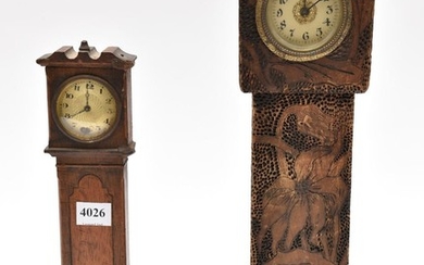 TWO 1900S AND 1920S MINIATURE GRANDFATHER CLOCKS