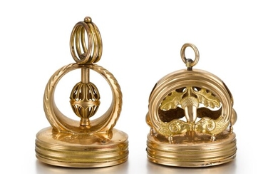TWO GOLD MUSICAL FOB SEALS, PROBABLY GENEVA, EARLY 19TH CENTURY