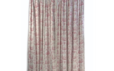 TWO PAIRS OF WHITE AND PINK TOILE DU JOUY CURTAINS