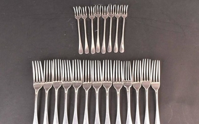 Thirteen English Silver Hanoverian Pattern Forks