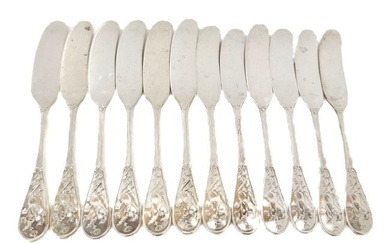 Tiffany Set of 12 Sterling Silver Audubon Bird Pattern Butter Forks