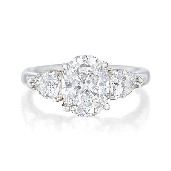 Tiffany & Co. Three-Stone Diamond Ring with 1.60-Carat Oval Center, GIA Certified