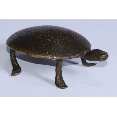 Tribal Art - a West African bronze turtle, 12.5cm long, poss...