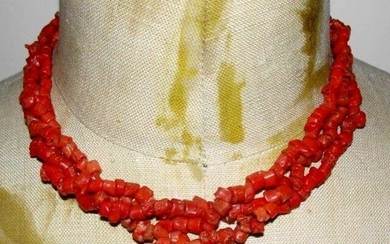 Triple Strand Mediterranean Red Coral Bead Necklace