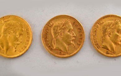 Trois pièces de 20 Francs or Napoléon III... - Lot 26 - Actéon - Compiègne Enchères