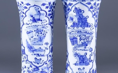 Two Chinese Blue and White Porcelain Sleeve Vases, painted...