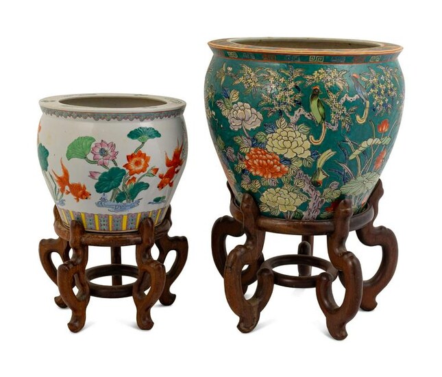 Two Chinese Famille Rose Porcelain Jardinieres Height