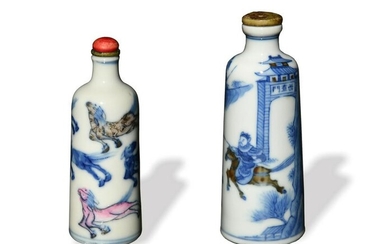 Two Chinese Underglaze Blue and Red Snuff Bottles, 19th