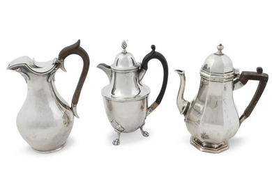 Two English Silver Small Teapots and a Silver Ewer
