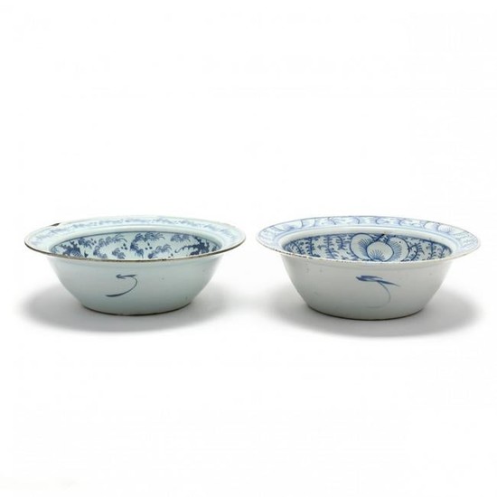 Two Large Antique Chinese Blue and White Bowls