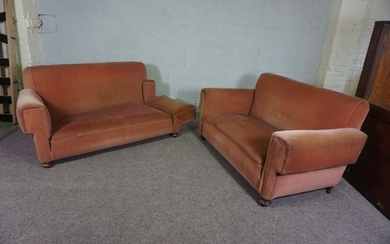 Two Pink Two Seater Sofas