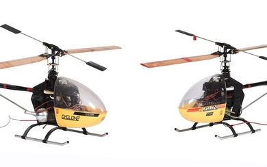 Two radio controlled models of cyclone helicopters