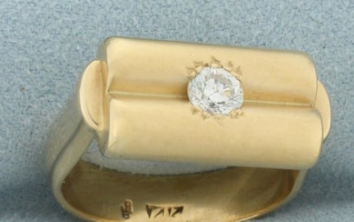 Unique Diamond Double Cylinder Design Ring in 14k Yellow Gold
