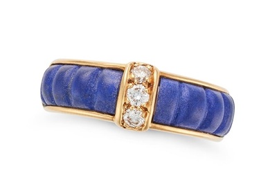 VAN CLEEF & ARPELS, A LAPIS LAZULI AND DIAMOND RING set with two sections of fluted lapis lazuli,...