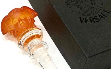 VERSACE Amber Orange Crystal Medusa Decanter Bottle Stopper in Original Box
