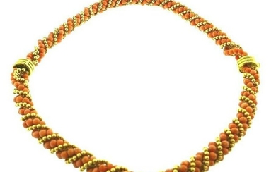 VINTAGE 18k Yellow Gold & Coral Bead Two Bracelets /
