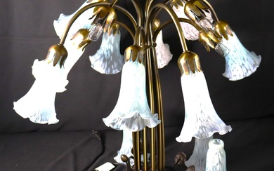 VINTAGE ART NOUVEAU TIFFANY STYLE LILY TABLE LAMP (12 Light)