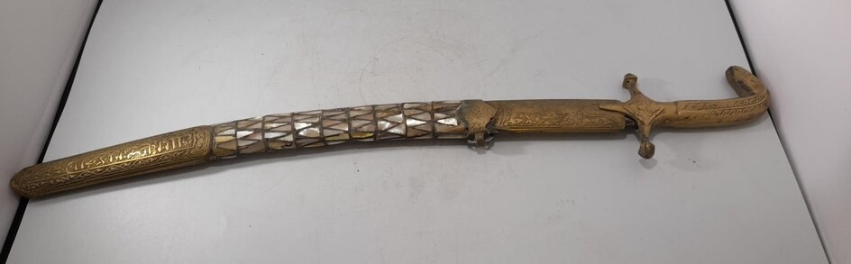 VINTAGE BRASS & MOTHER OF PEARL SWORD IN SCABBARD...