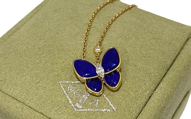 Van Cleef & Arpels Two Butterflies Pendant, 18K Yellow Gold, Lapis Lazuli, Diamond