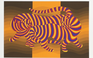 Victor Vasarely, Two Tigers on Gold, Screenprint