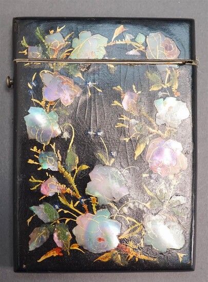 Victorian Papier Mache and Abalone Shell Card Case, 3-7/8 x 2-3/4 in