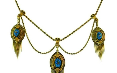 Victorian Turquoise Diamond Yellow Gold NECKLACE 1900s