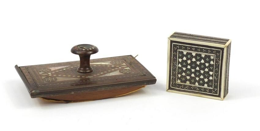 Victorian rosewood ink blotter with mother of pearl and