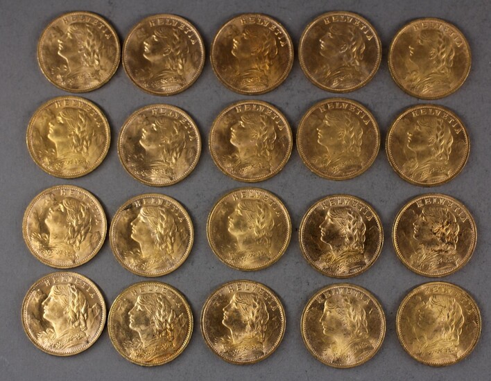 *Vingt pièces de 20 Francs Suisse en or - Lot 26 - Kahn & Associés