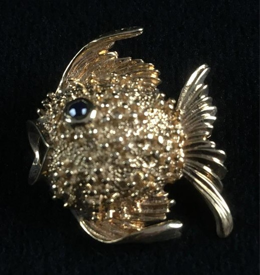 Vintage 14K Gold Fish Brooch Pin