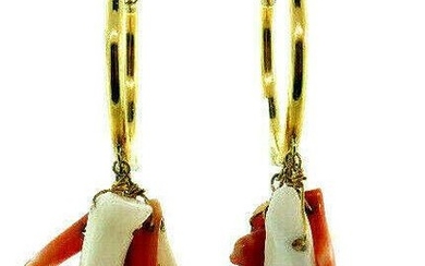 Vintage 14k Yellow Gold Multi Color Coral Hoops