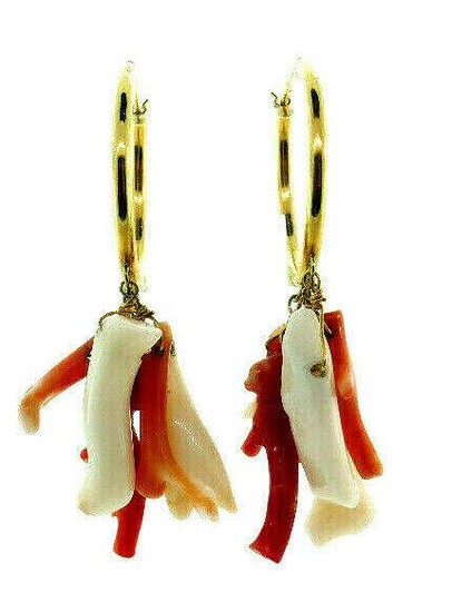 Vintage 14k Yellow Gold Multi Color Coral Hoops