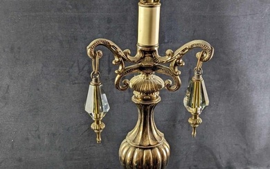 Vintage Brass Table Lamp With Hanging Crystal