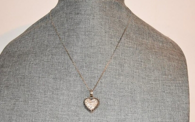 Vintage Sterling Silver Marcasite Heart Necklace 18"