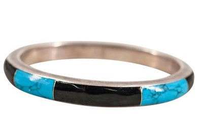 Vintage Sterling Silver, Turquoise and Onyx Bangle