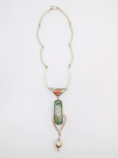 Vintage Sterling Silver and Apple Green Jade Necklace