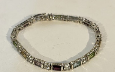 Vintage Sterling Silver multi gemstone Bracelet sz 7"