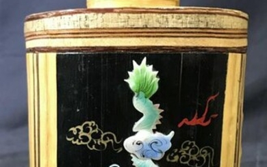 Vintage Wooden Hand Painted Dragon motif Vessel